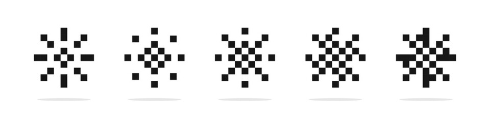 Pixel stars. Pixel art stars. 8-bit stars. Pixelated stars. Sparkling stars pixel icons.