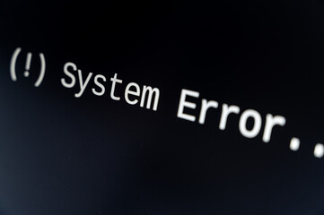 Computer black screen, indicating system error. Viruses and blocking of computer systems.