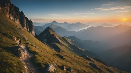 Fototapeta premium Sunset Over Mountain Range