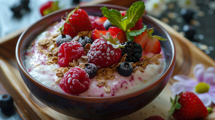 Cold dessert with frozen milk and berries, Korean cuisine