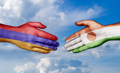 Niger and Armenia country handshaking with flags, consensus concept international co-operation illustration