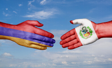 Peru and Armenia country handshaking with flags, consensus concept international co-operation illustration