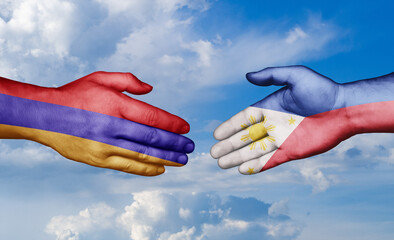 Philippines and Armenia country handshaking with flags, consensus concept international co-operation illustration