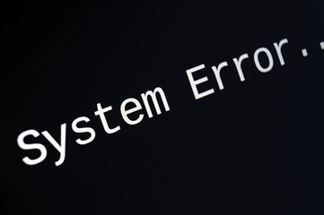 Computer black screen, indicating system error. Viruses and blocking of computer systems.