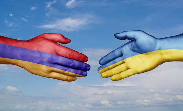 Ukraine and ZXCV country handshaking with flags, consensus concept international co-operation illustration