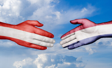 Netherlands and Austria country handshaking with flags, consensus concept international co-operation illustration