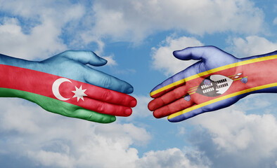 Eswatini formerly Swaziland and Azerbaijan country handshaking with flags, consensus concept international co-operation illustration