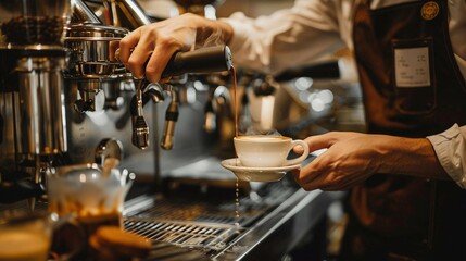 a person pouring a cup of coffee into a coffee machine