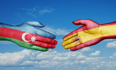 Spain and Azerbaijan country handshaking with flags, consensus concept international co-operation illustration