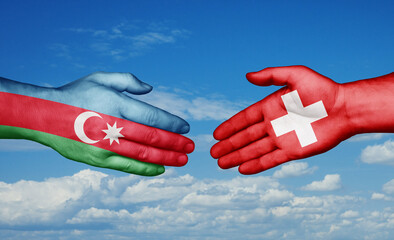 Switzerland and Azerbaijan country handshaking with flags, consensus concept international co-operation illustration