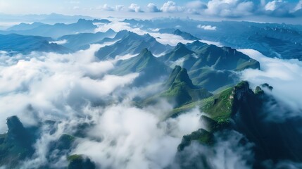 Fototapeta premium Aerial photography of Chinese mountains and rivers,created with Generative AI tecnology.