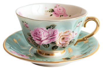 PNG  Elegant floral porcelain tea cup