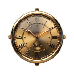 Fototapeta premium Wall clock analog watch golden color isolated on transparent background cutout PNG