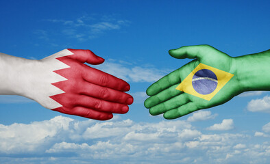 Brazil and Bahrain country handshaking with flags, consensus concept international co-operation illustration