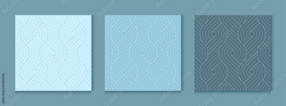 Poster Blue background pattern seamless geometric line circle abstract design vector. Summer background.