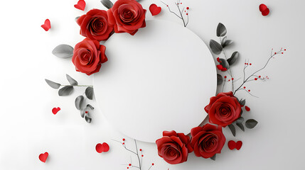 A lovely design with a circle frame surrounded by red roses, ideal for romantic events like Valentine's Day or weddings.