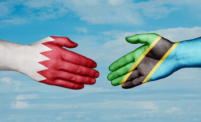 Tanzania and Bahrain country handshaking with flags, consensus concept international co-operation illustration