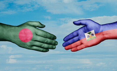 Haiti and Bangladesh country handshaking with flags, consensus concept international co-operation illustration