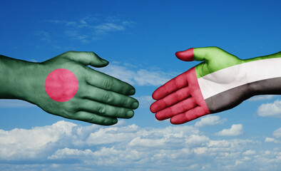 United Arab Emirates and Bangladesh country handshaking with flags, consensus concept international co-operation illustration