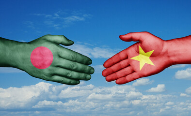 Vietnam and Bangladesh country handshaking with flags, consensus concept international co-operation illustration