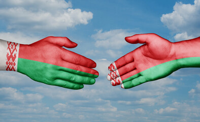 Belarus country handshaking with flags, consensus concept international co-operation illustration