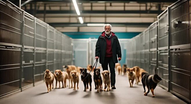 Dog sitter in a kennel.