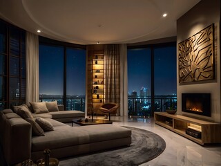 Sleek Modern Interiors at Night