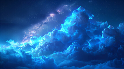 Glowing blue digital cloud copy space. Generative AI