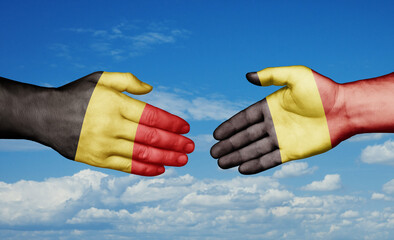 Belgium country handshaking with flags, consensus concept international co-operation illustration