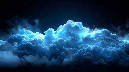 Glowing blue digital cloud copy space. Generative AI