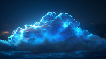 Glowing blue digital cloud copy space. Generative AI
