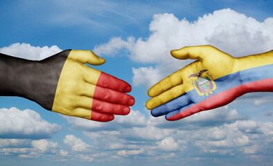 Ecuador and Belgium country handshaking with flags, consensus concept international co-operation illustration