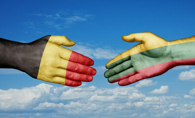 Lithuania and Belgium country handshaking with flags, consensus concept international co-operation illustration