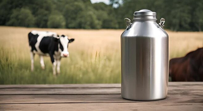 Metal milk churn on a farm.