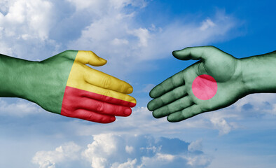 Bangladesh and Benin country handshaking with flags, consensus concept international co-operation illustration