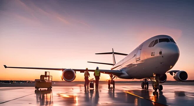 Workers adding fuel to a plane.