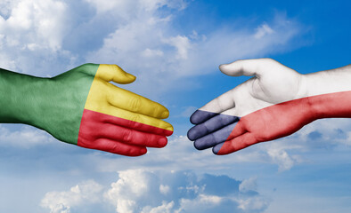 Czech Republic and Benin country handshaking with flags, consensus concept international co-operation illustration