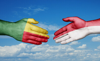 Indonesia and Benin country handshaking with flags, consensus concept international co-operation illustration