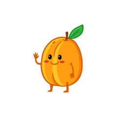 Cute cartoon apricot with smile isolated on white background. Funny character apricot in flat style. Vector illustration