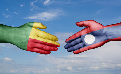 Laos and Benin country handshaking with flags, consensus concept international co-operation illustration