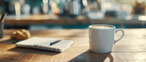 Journal showcasing a back cover that is clear, emphasizing simplicity close up, focus on, realistic, Fusion, coffee shop table backdrop