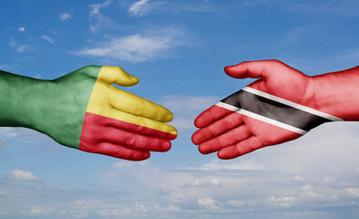 Trinidad and Tobago and Benin country handshaking with flags, consensus concept international co-operation illustration