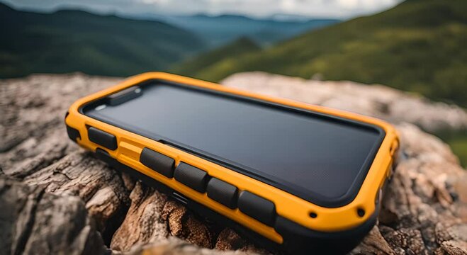 Ultra resistant mobile phone in the mountains.