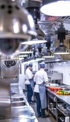 Busy Restaurant Kitchen Monitored by Surveillance Cameras Ensuring Food Safety and Security