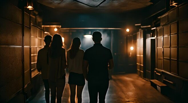 Friends playing in escape room.