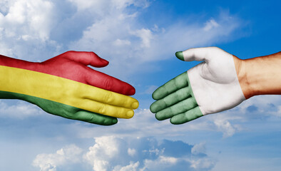 Ireland and Bolivia country handshaking with flags, consensus concept international co-operation illustration