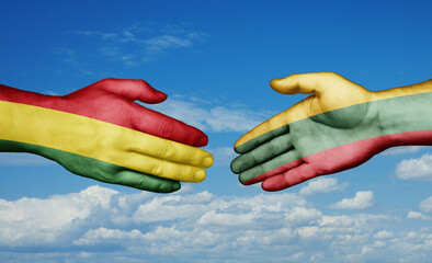 Lithuania and Bolivia country handshaking with flags, consensus concept international co-operation illustration