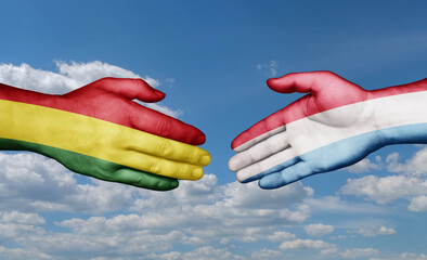 Luxembourg and Bolivia country handshaking with flags, consensus concept international co-operation illustration