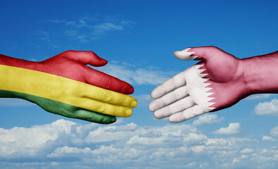 Qatar and Bolivia country handshaking with flags, consensus concept international co-operation illustration