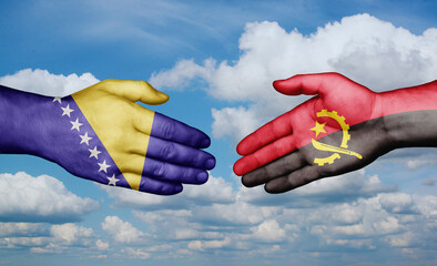 Bosnia and Herzegovina and Angola country handshaking with flags, consensus concept international co-operation illustration